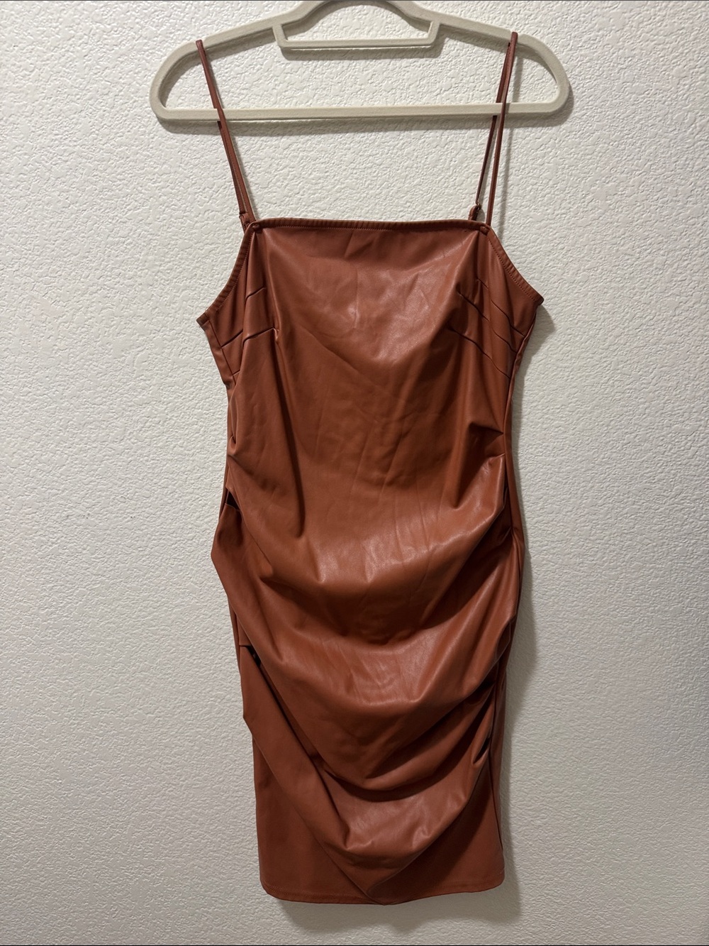 SHEIN Rust Brown Faux-Leather Mini Slip Dress